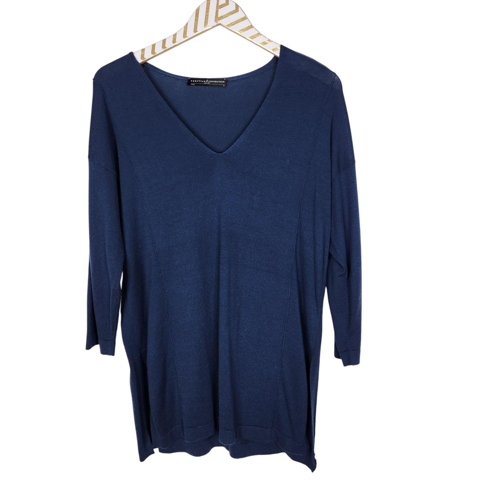 PERUVIAN CONNECTION Sweater‎ Womens Small Blue V Neck Pima Cotton Tunic